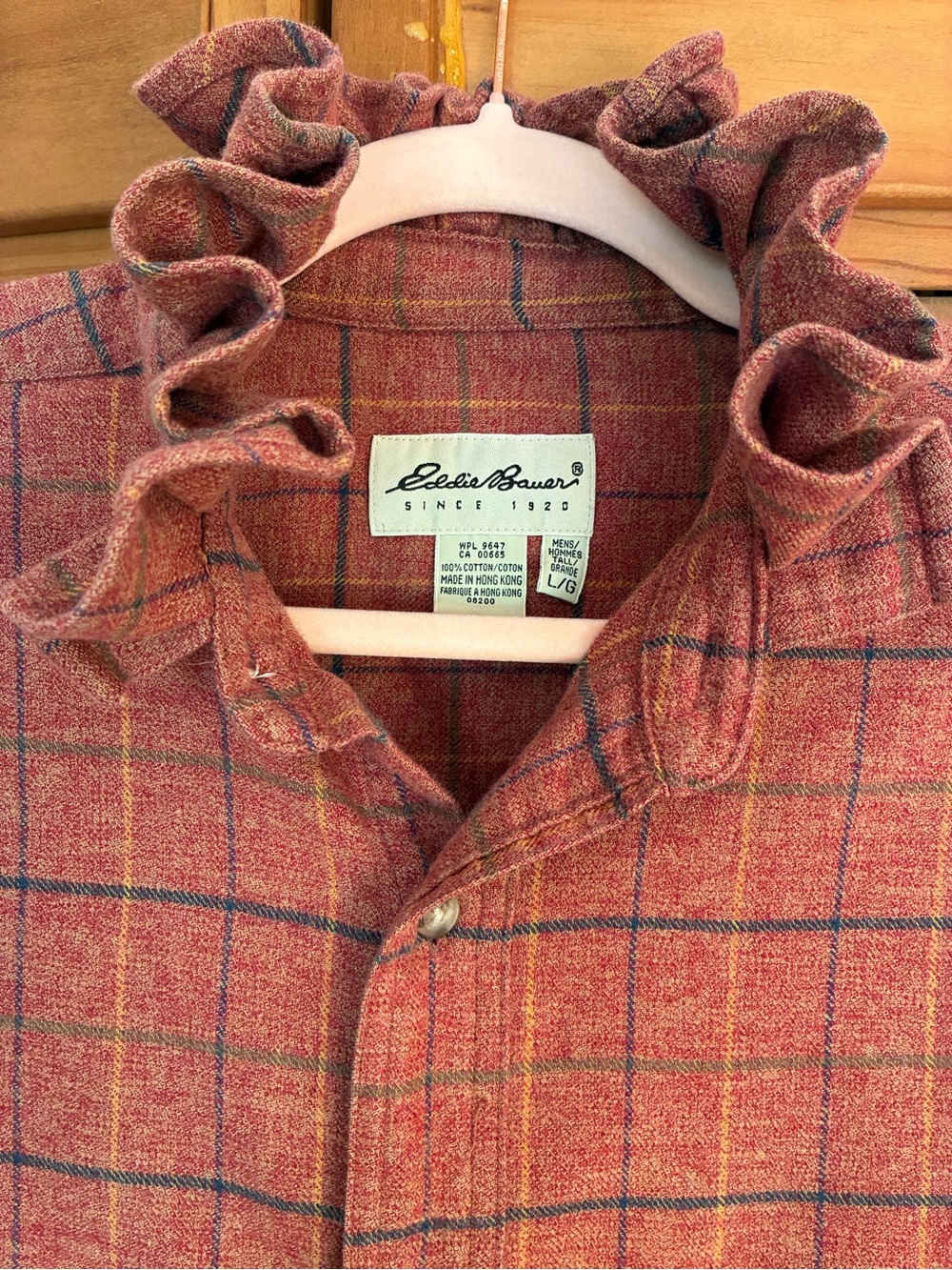 Eddie Bauer Rust Plaid Ruffle-Collar Button-Front Shirt - Picture 5 of 5